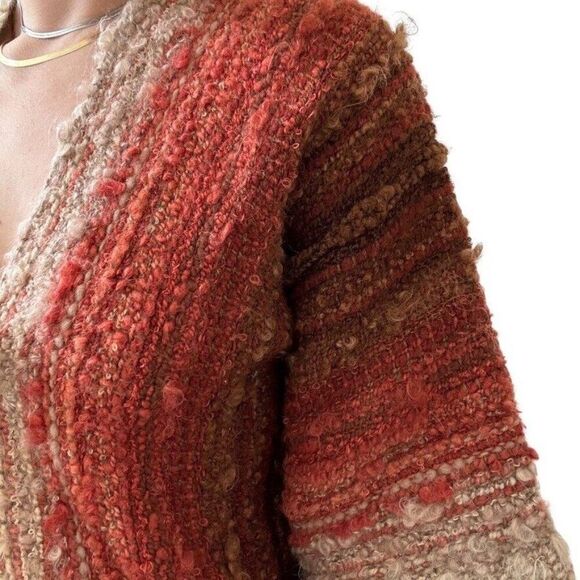 Vintage 1970s Hand Knit Sunset Desert Colored Chunky Wool Boho Cardigan Sz M - Picture 6 of 8